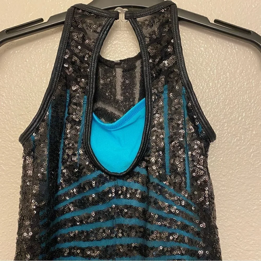 Dance Costume lyrical shift dress teal sequin leotard J5246 child medium CME